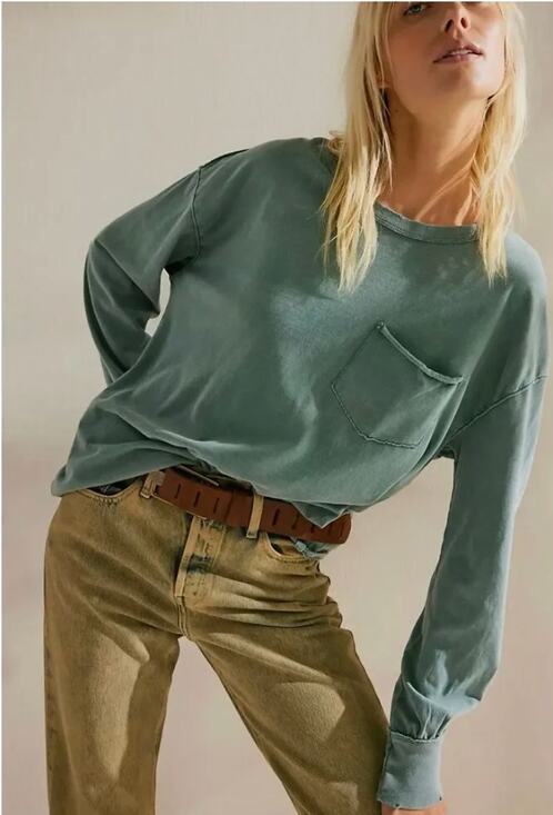 Free People Tops - NEW Free People We The Free Fade Into You Long Sleeve Tee Shirt XS Green